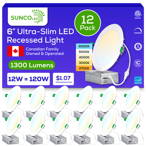 6 Inch LED Ultra-Slim Pot Lights 1300 Lumens 5CCT