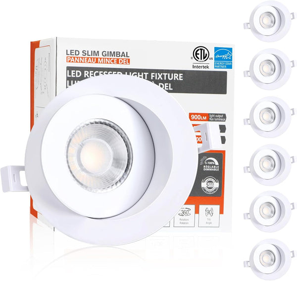 4 Inch LED Eyeball Gimbal Pot Lights 900 Lumens 5CCT - 6 Pack